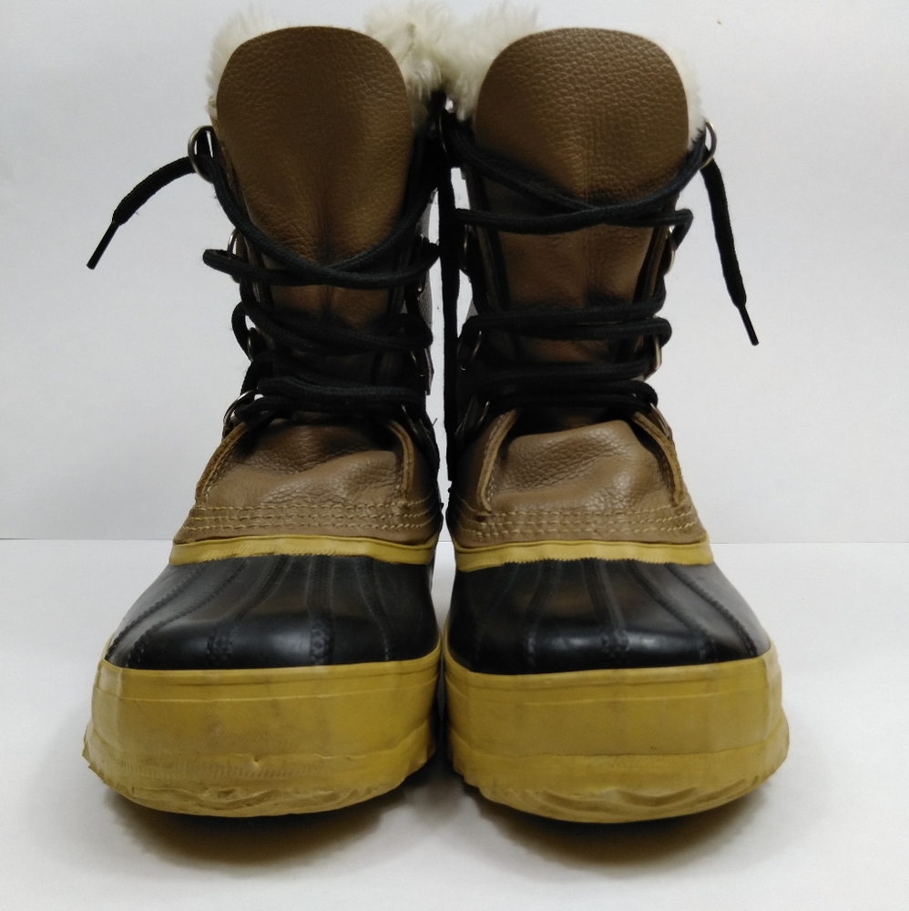 Vintage Sorel Womens Winter Snow Boots Lace Ups Beige Rubber Faux Fur Size 6